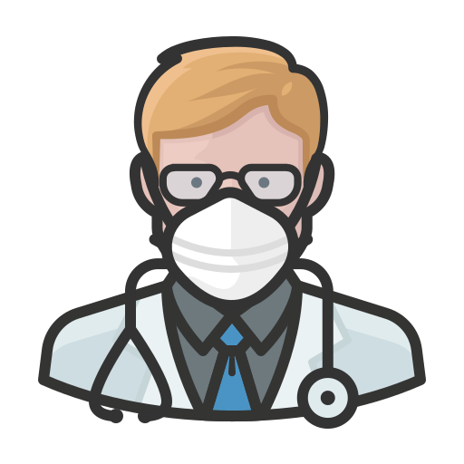 Coronavirus, doctor, male, n-95 mask, white icon
